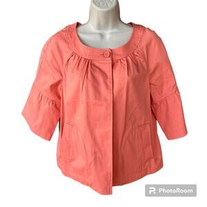 Talbots Babydoll Cotton Twill Jacket 3/4 Bell Sleeve Womens 8 Peach Stretch